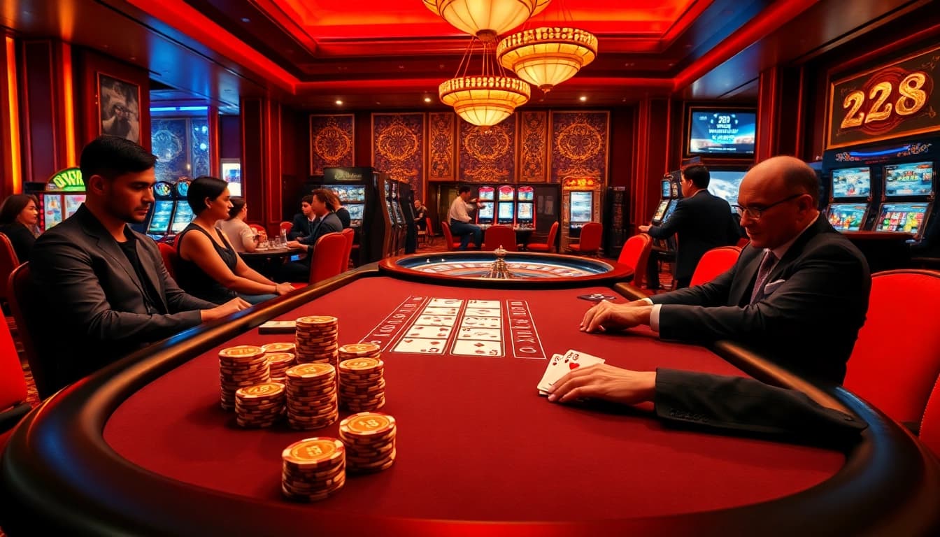 Players strategically placing bets on an hz88 branded blackjack table with glowing poker chips