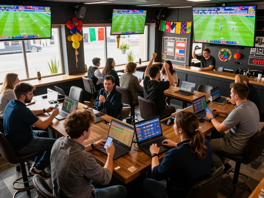 Exciting sports betting at CM88 with live games and engaged fans celebrating wins.