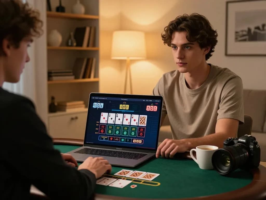 Playing live dealer blackjack on 13win in a cozy home setting, showcasing strategic betting.