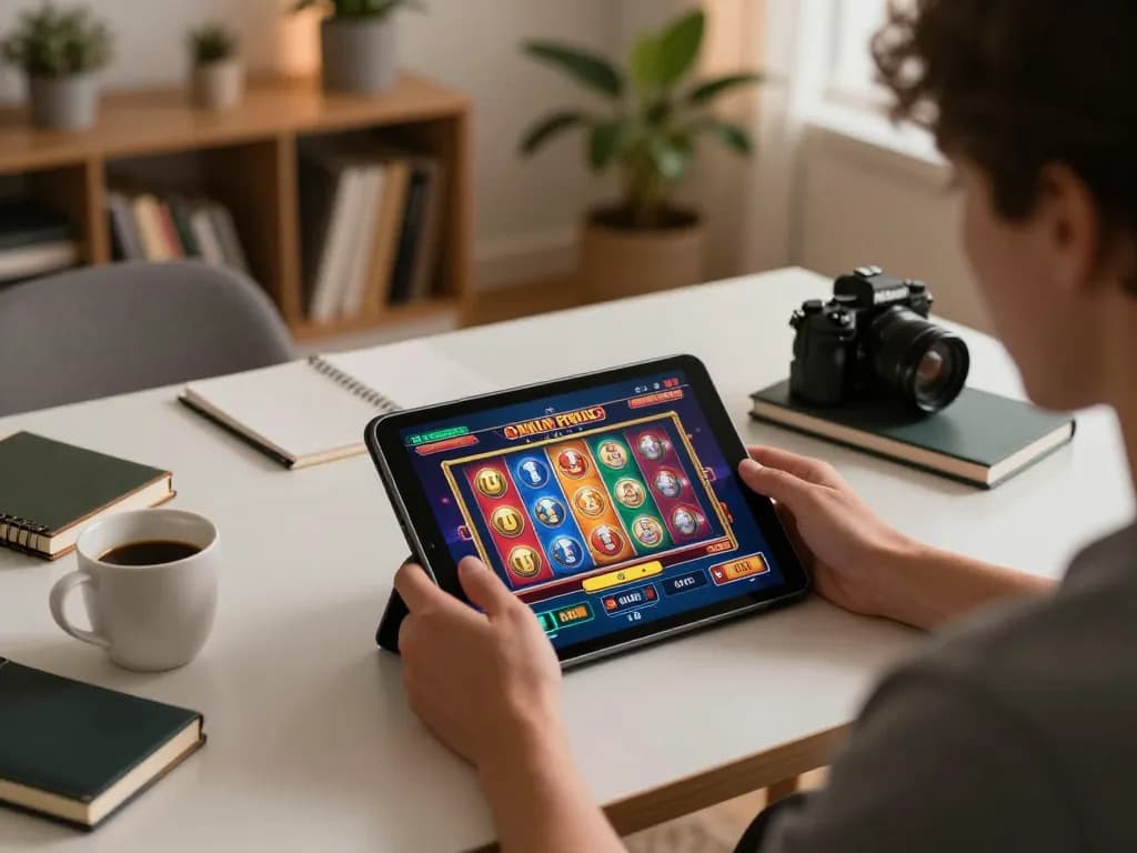 Play slots online at cm88 with dynamic tablet gaming setup and cozy atmosphere.
