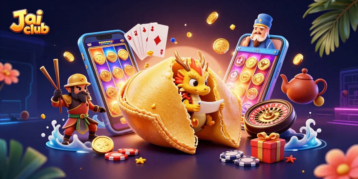 Engage with exciting games on Jai club, featuring a unique golden fortune cookie and interactive casino elements.