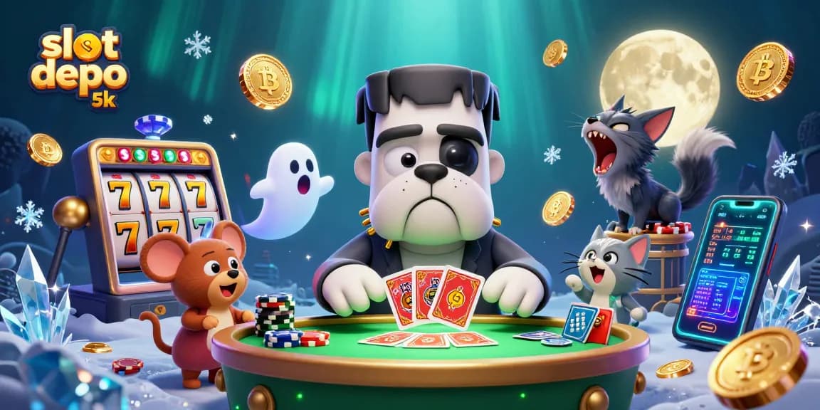 Engage with slot depo 5k as a cartoon ghost mouse and werewolf kitten play games at a spooky casino table.
