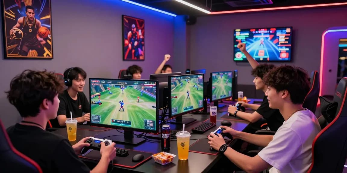 Dynamic gaming atmosphere depicting friends enjoying a thrilling match at OPEN88 COM, showcasing excitement and camaraderie.