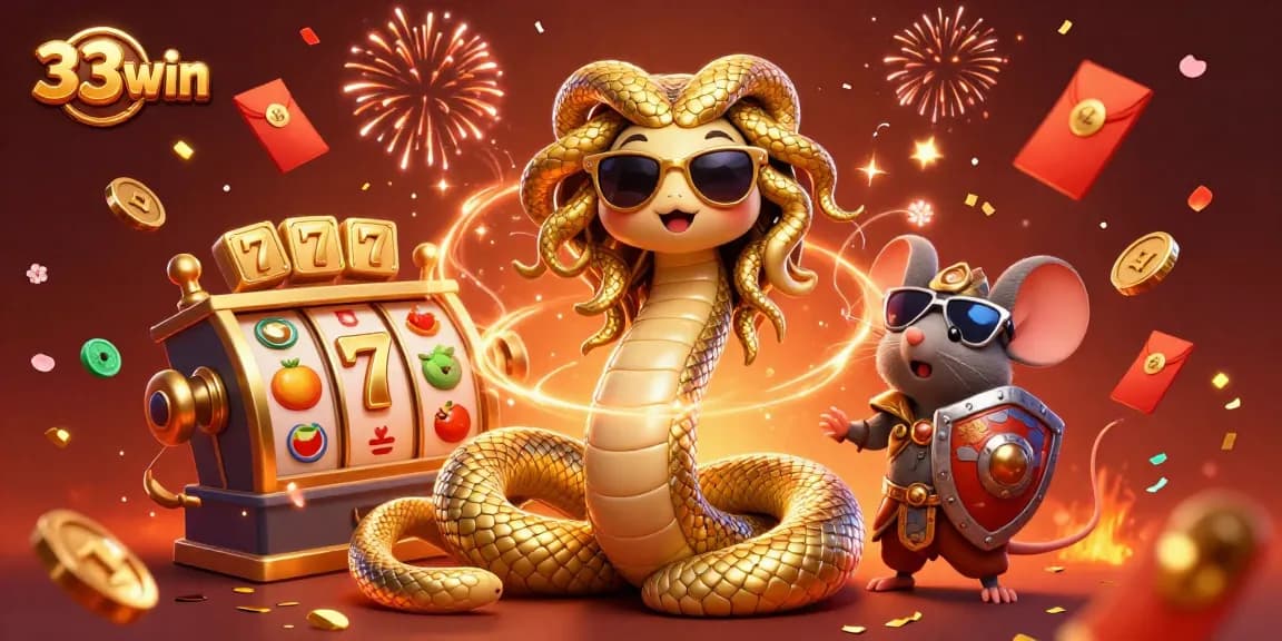 Engage with 33win slots through a vibrant 3D casino scene featuring unique characters and game elements.
