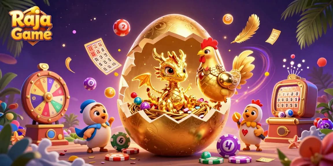 Win big with Raja Game as a golden dragon emerges from a lottery-themed scene.