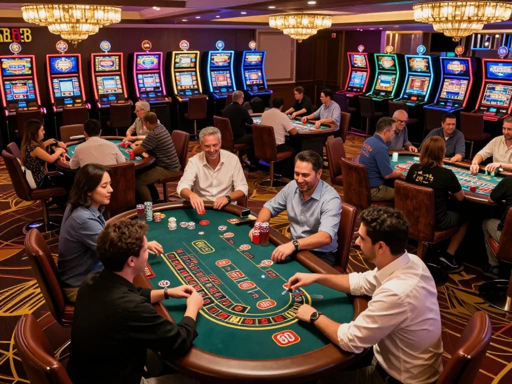 Excited players enjoying table games at LC88 casino, capturing the dynamic gambling atmosphere.