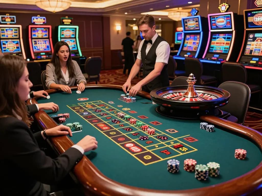 Engaging players at the lc88 roulette table celebrating their gaming excitement in a vibrant casino.