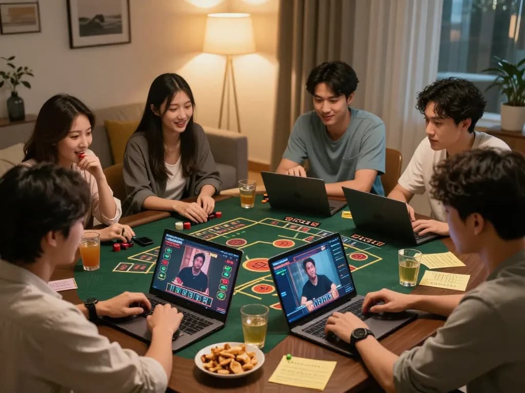 Enjoying Sicbo Online casino gameplay with friends in a cozy home environment, showcasing engagement and excitement.