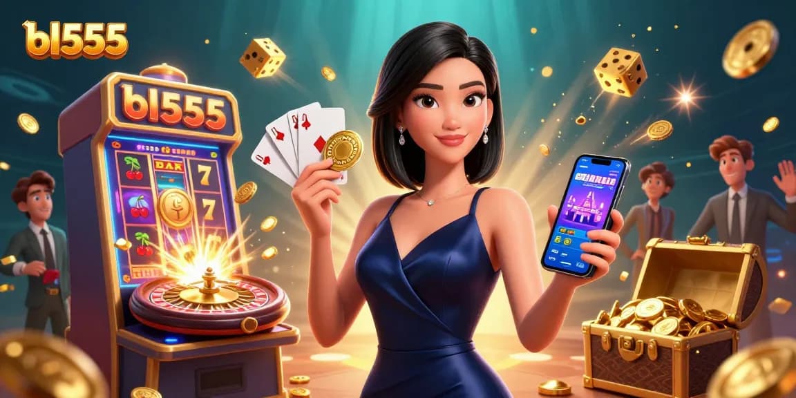 Place bets and win at BL555 with stunning Asian dealer and dynamic casino elements surrounding her.