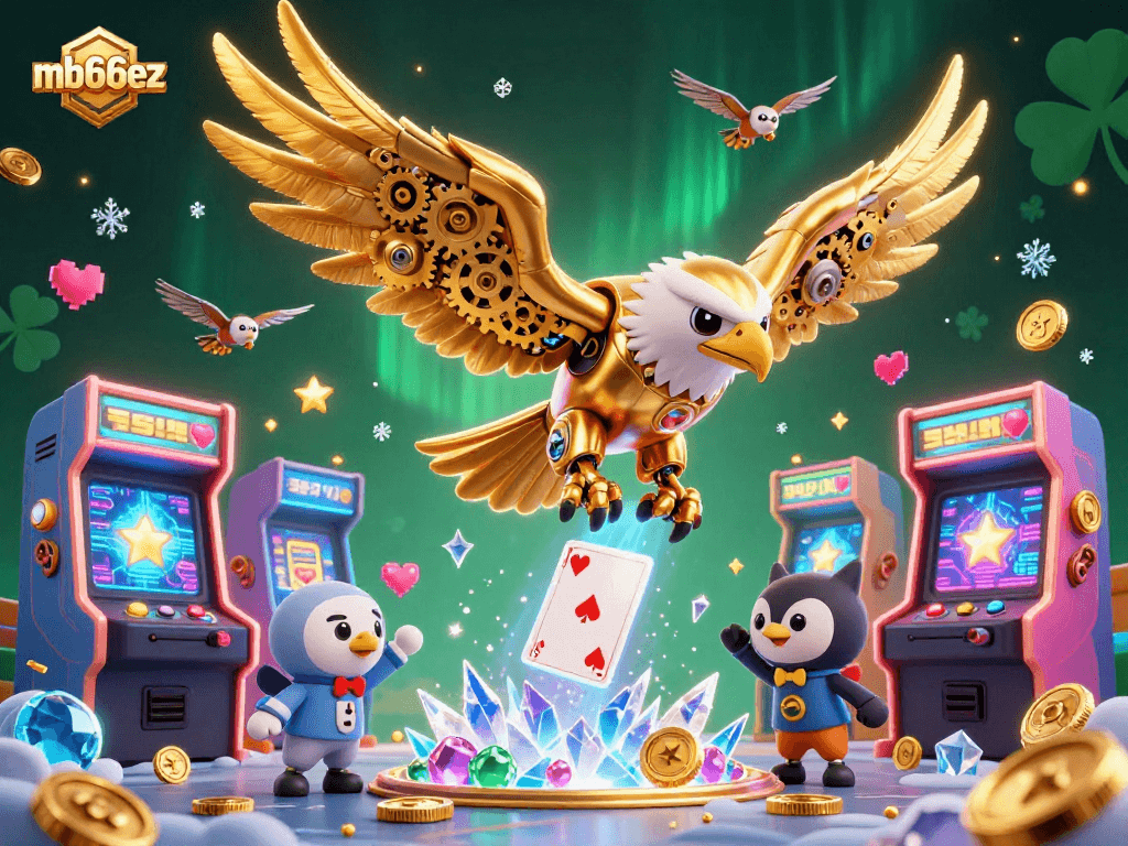 Experience thrilling gameplay with mb66ez as the golden eagle soars through card cascades and vibrant game elements.