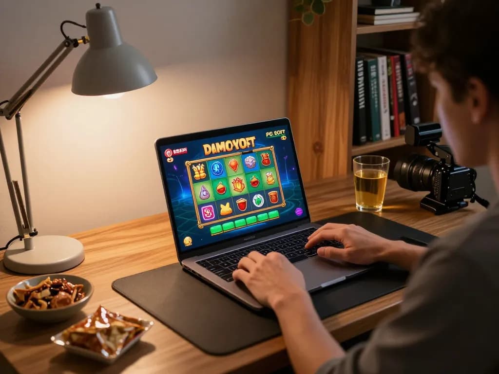 Permainan menarik dari Demo Slot PG Soft Mahjong di laptop dalam lingkungan rumah yang nyaman.