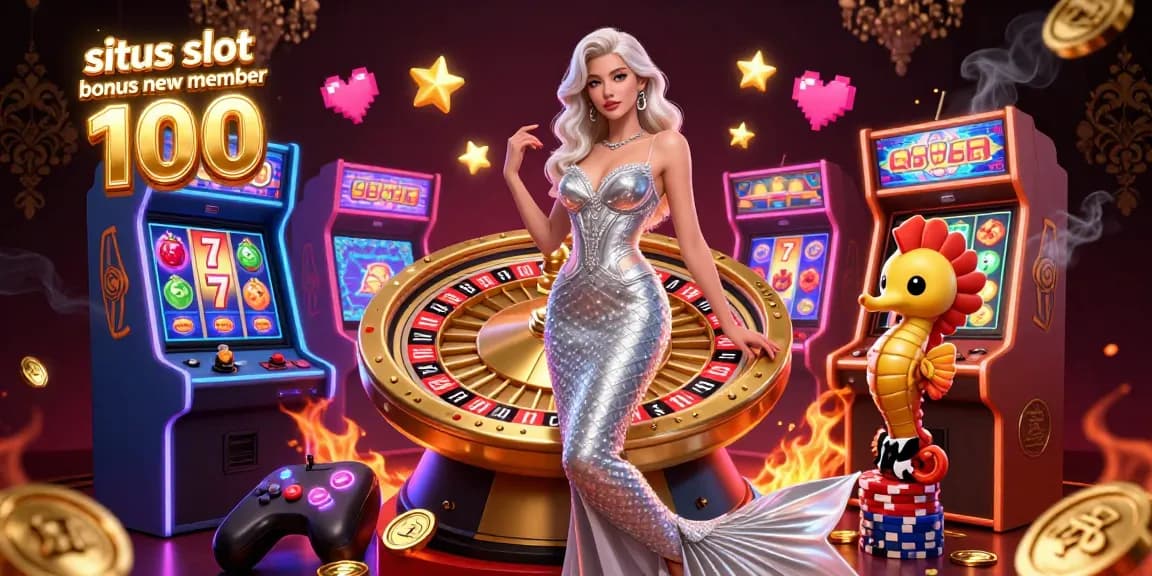 Experience the excitement of situs slot bonus new member 100 with vibrant casino elements and characters.