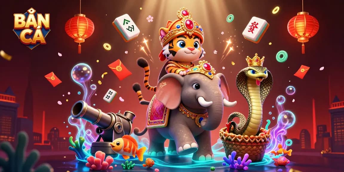 BẮN CÁ game illustration featuring colorful underwater elements and vibrant sea creatures