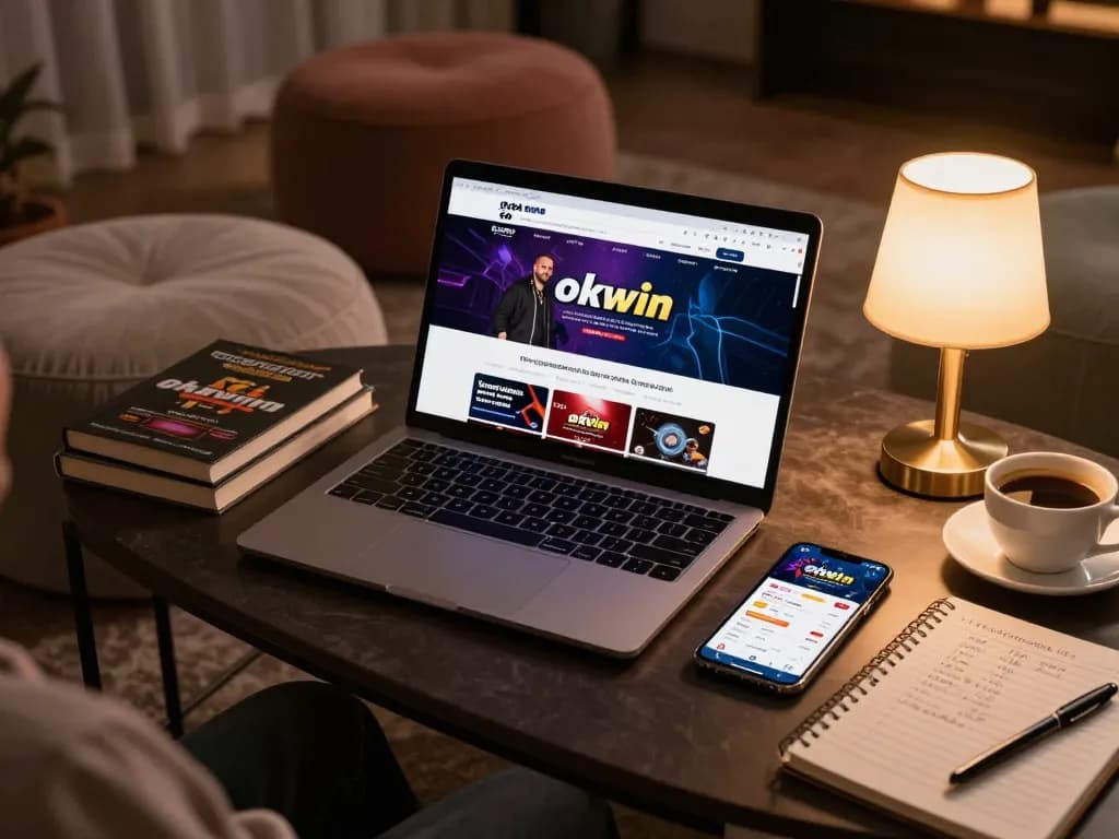 Player engaging with okwin platform on laptop for immersive gambling experience