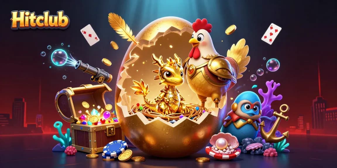 Hitclub players experience thrilling golden dragon jackpot adventures with poker chips surrounded by vibrant casino elements.