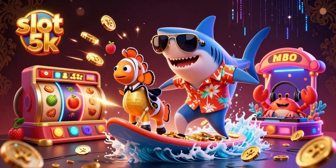 Play thrilling slot 5k games in this vibrant, dynamic 3D casino scene filled with excitement.