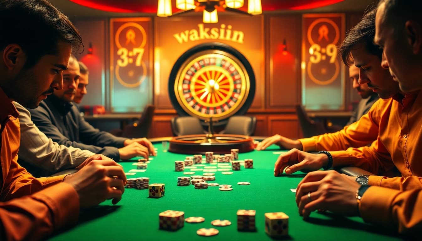 Players engage in a high-stakes poker game featuring Counter-Strike: Global Offensive themed elements.