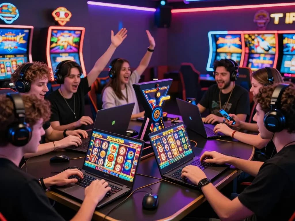 Exciting players enjoying the zeus138 online gaming experience in a vibrant atmosphere.