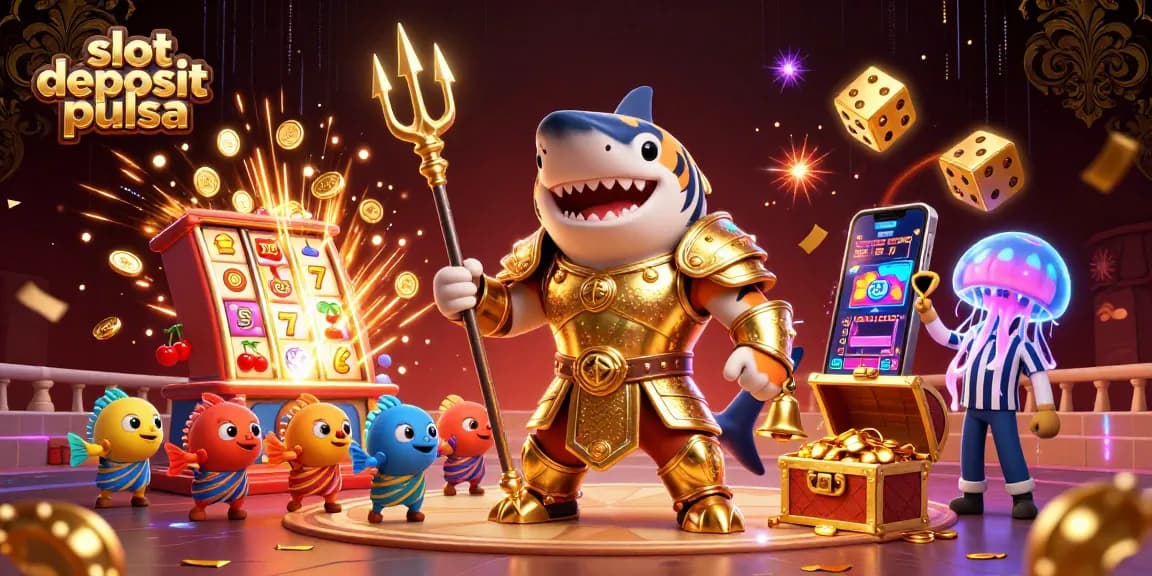 Experience thrilling jackpots with slot deposit pulsa in a vibrant underwater casino scene.