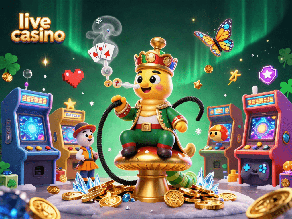 Engage in the live casino atmosphere featuring whimsical characters and vibrant gaming elements.