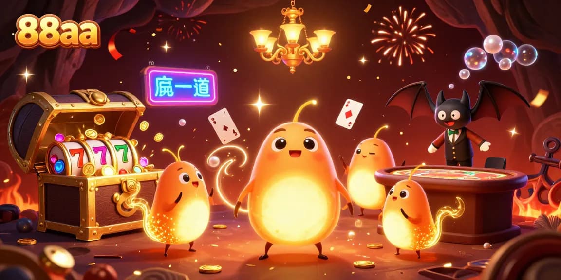 Join the excitement at 88aa with lively casino adventure illuminated by whimsical creatures and slot reels.
