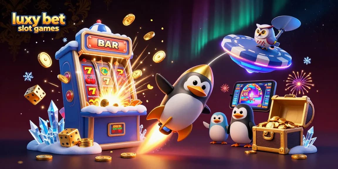 Experience the excitement of luxy bet slot games with a vibrant 3D casino illustration showcasing dynamic game elements.