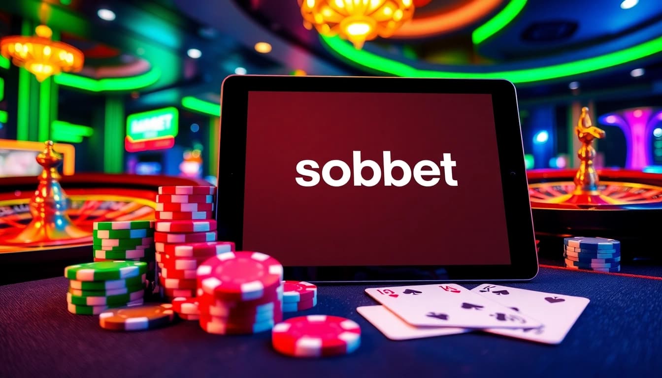 Engage with the sbobet link in a vibrant online casino scene featuring modern gaming elements.