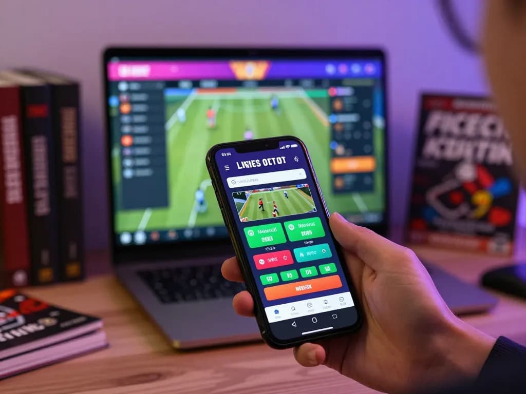 GO8 sports betting app displaying live odds, engaged player in home office.