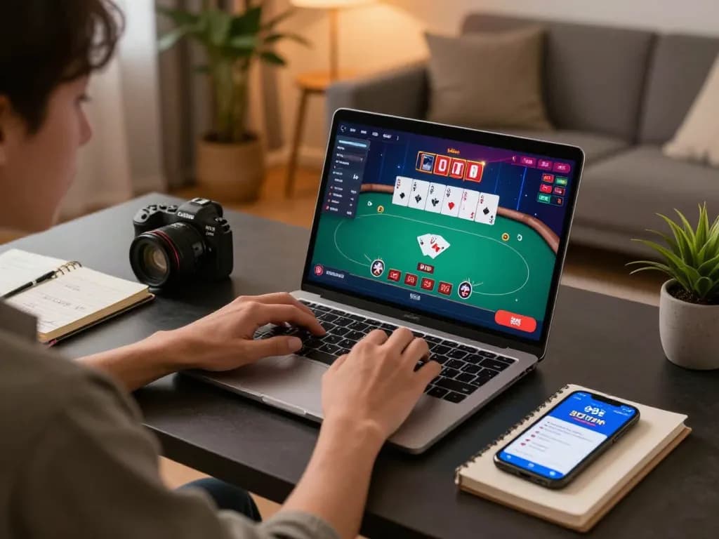 Player enjoying an online poker game on 99ok while analyzing strategy notes.
