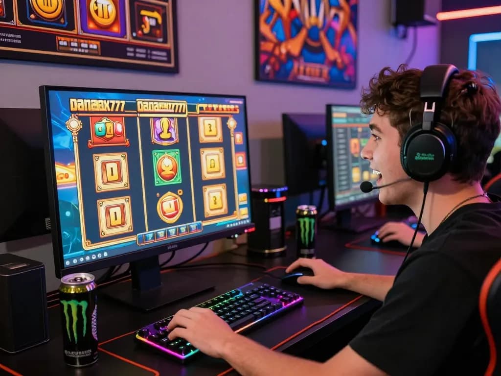 Pemain terlibat dalam login danamax777 untuk pengalaman bermain slot online yang menarik dengan visual yang berwarna-warni.
