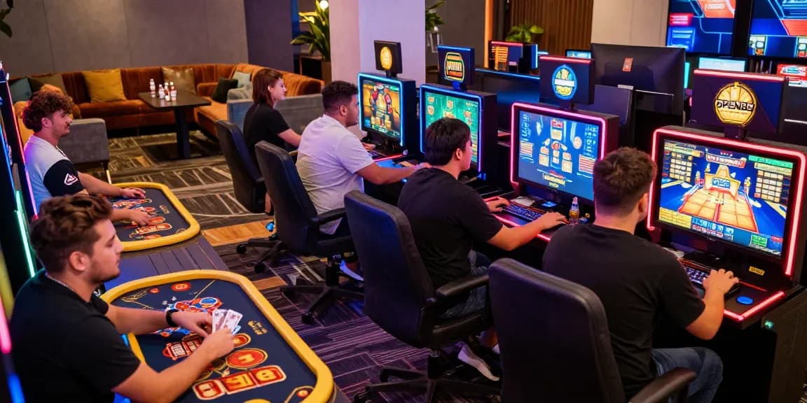 Exciting gaming scene at OPEN88 COM with players engaged in vibrant online casino games.