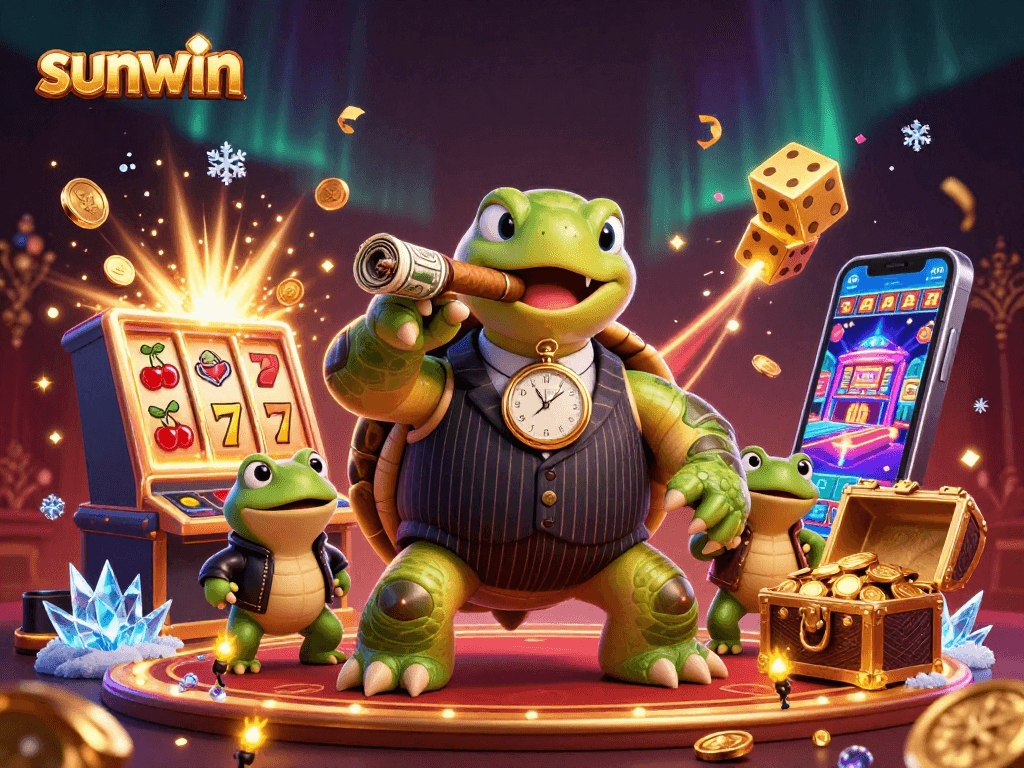 Experience the thrill of the sunwin casino with a snapping turtle in a mobster suit amid explosive jackpots.