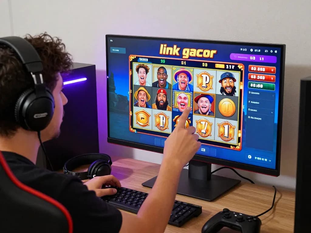 Pemain merasakan kegembiraan dengan antarmuka permainan slot link gacor di setup permainan yang cerah.