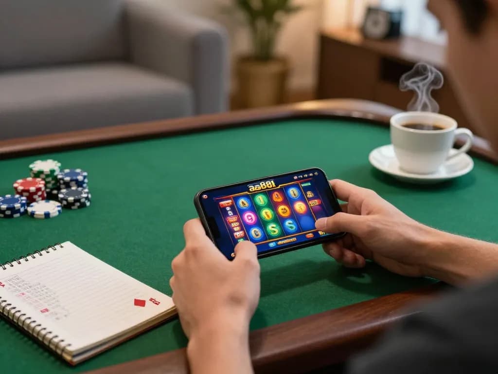 Engaging in exciting online gaming with the aa88i casino app on a smartphone, showcasing a vibrant slot game.