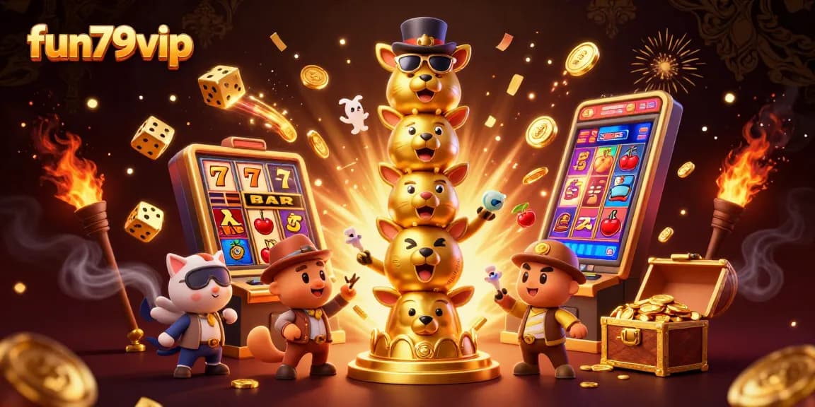 Experience thrilling fun79vip gameplay with dynamic 3D illustrations of gaming excitement.
