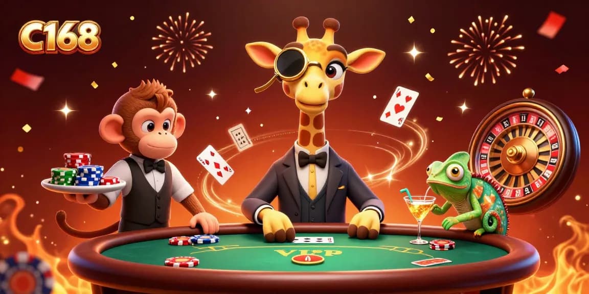 Experience thrilling gaming moments at C168 with a high-roller giraffe and casino action.