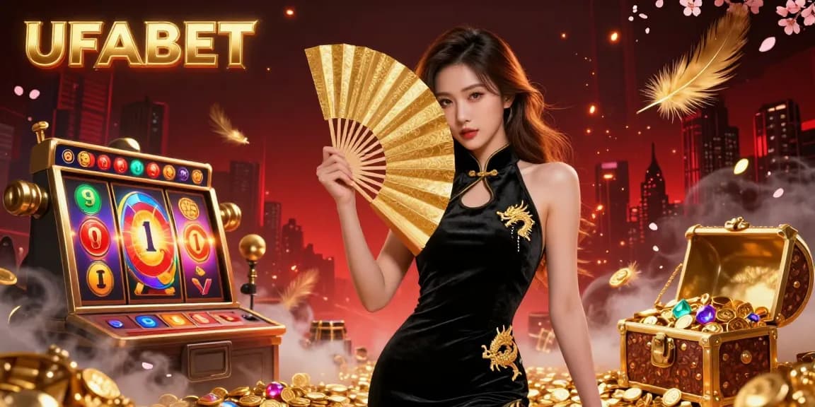 Experience thrilling online casino action with UFABET, featuring vibrant slot reels, gold coins, and enchanting visuals.