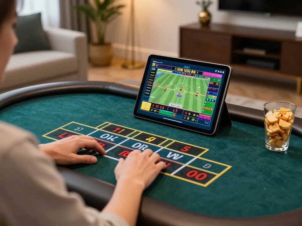 Engaging in keo truc tuyen gaming via live dealer on tablet, highlighting strategic online betting.