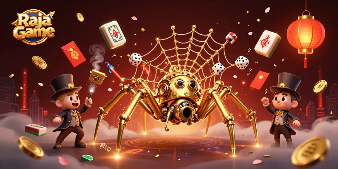 Spin and win with Raja Game's vibrant illustration showcasing captivating casino elements.