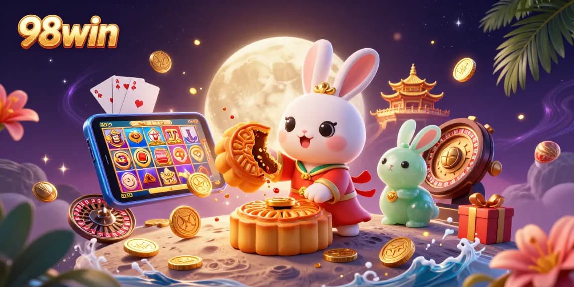 Experience the vibrant world of 98win casino, with animated elements revealing poker chips and slots.