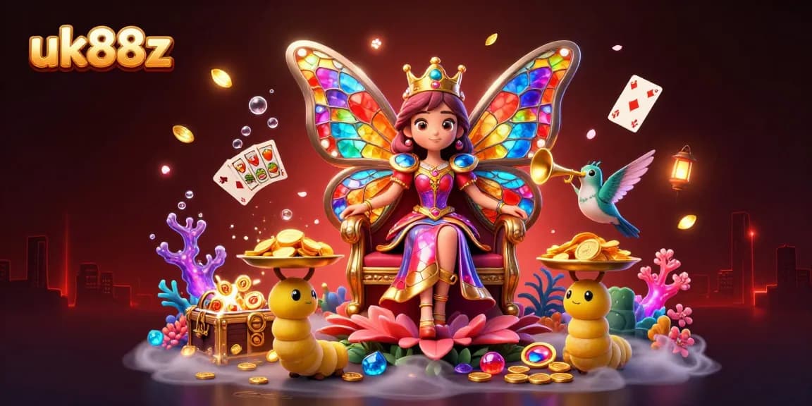 Experience thrilling gameplay at uk88z with a vibrant butterfly queen in a rich game scene.