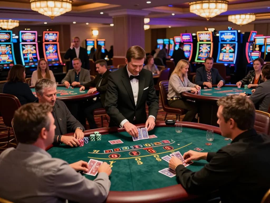 Players enjoying intense blackjack sessions at TT88 casino, dealers distributing cards