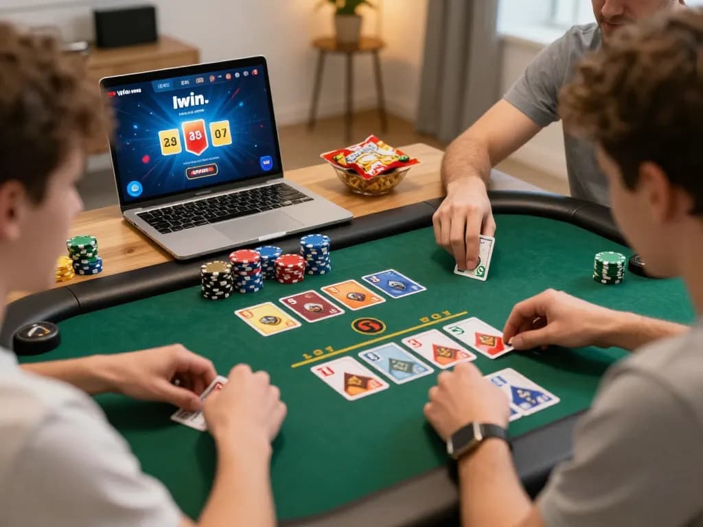 Iwin players placing bets in an exciting online card game, capturing the thrill of digital gambling.