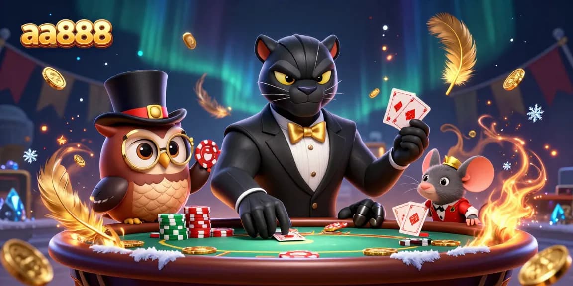 Experience thrilling poker at aa888 with stylish characters and dynamic casino elements.