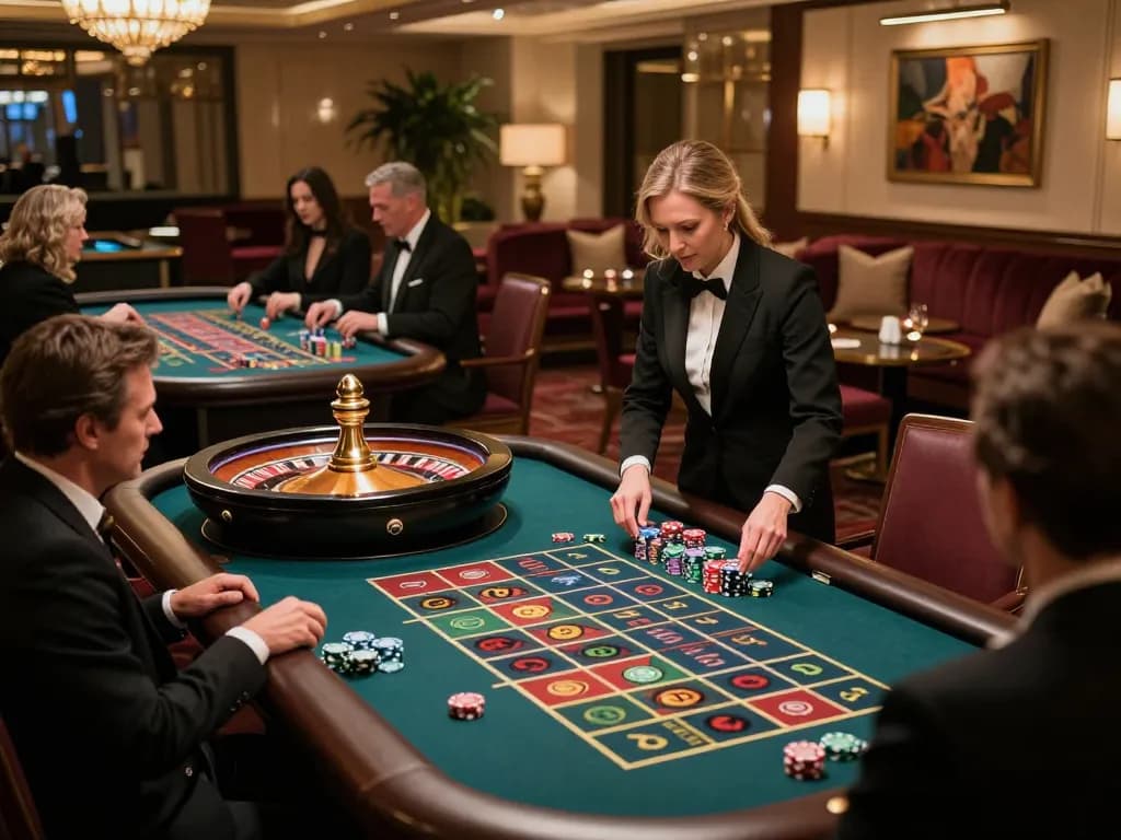 Players winning big at mb88 roulette table in a luxurious casino setting, showcasing excitement and vibrant atmosphere