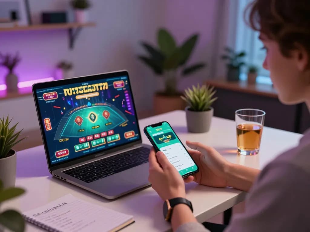 Player enjoying a strategic session on rikvip casino app in a cozy home gaming setup.