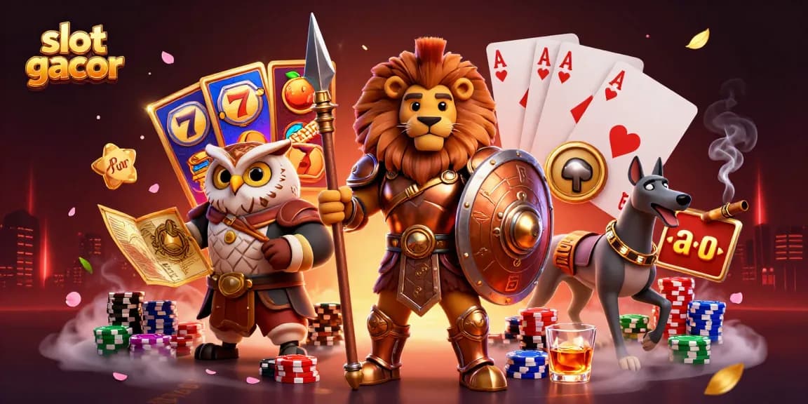 Engage with dynamic slot gacor gameplay in a vibrant, detailed casino scene featuring heroes and thrilling game elements.