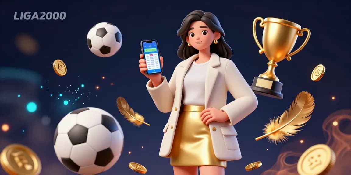 Aplikasi taruhan olahraga LIGA2000 ditampilkan oleh seorang wanita Asia yang dengan antusias terlibat dalam perjudian online.