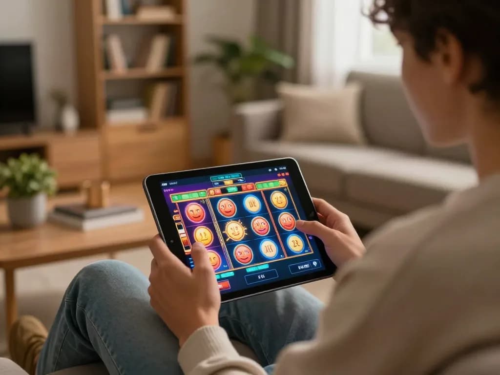 Play slots online at link gg88 from a cozy living room setting, engaging display and relaxed atmosphere.