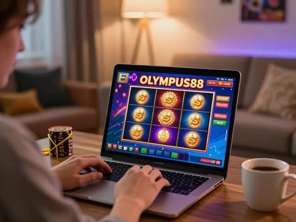 OLYMPUS88 online slot game session capturing gameplay excitement in a cozy home.